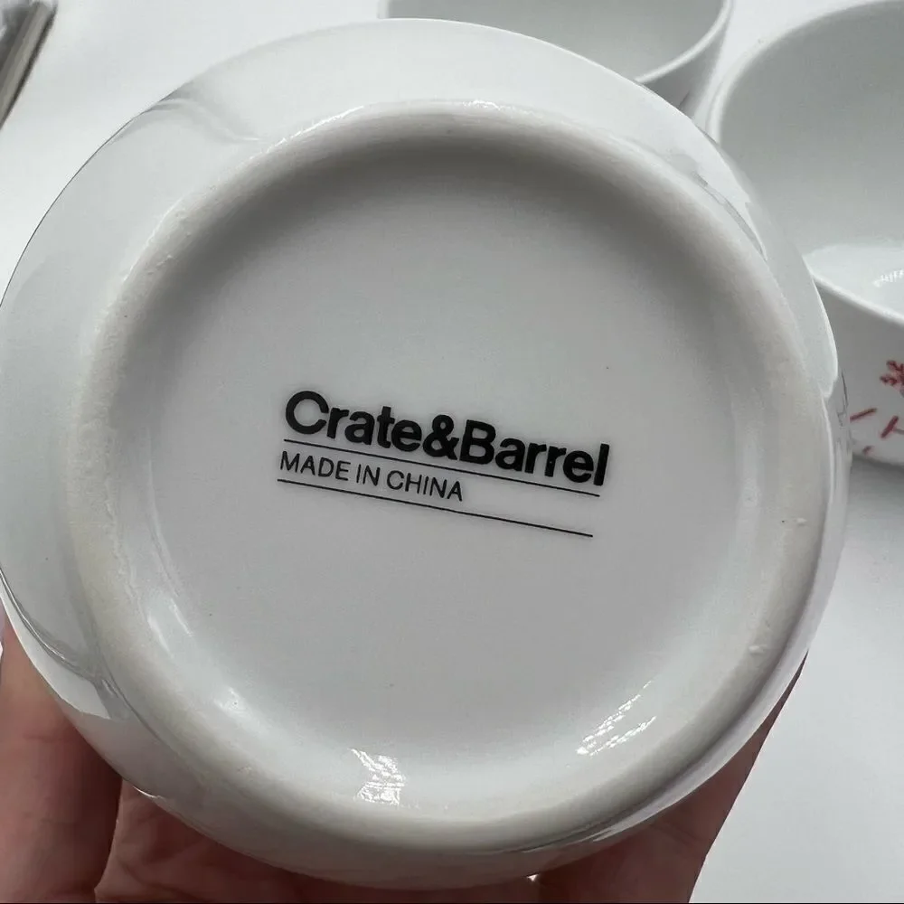 Set of 3 Crate & Barrel Ceramic Small Nesting Bowls. Holiday Nesting Bowls.